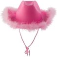 thumbnail image 2 of Sombrero de Vaquera Rosa con Plumas - Sombrero de Vaquero para Mujeres, Adolescentes con ala de Plumas esponjosas, Fiesta de Disfraces temática, Disfraces para Juegos de rol, Talla para Adul, 2 of 5