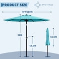 thumbnail image 2 of Parasol de Marché de 9 Pi avec Manivelle et Inclinaison, UPF 50 Plus Imperméable pour Terrasse Extérieure, Pare-Soleil avec 8 Baleines Renforcées, Parasol avec Protection UV pour Jardin, Terrasse, Piscine, Balcon, Rouge Bleu Ciel Jaune Marine Kaki Blanc, 2 of 7