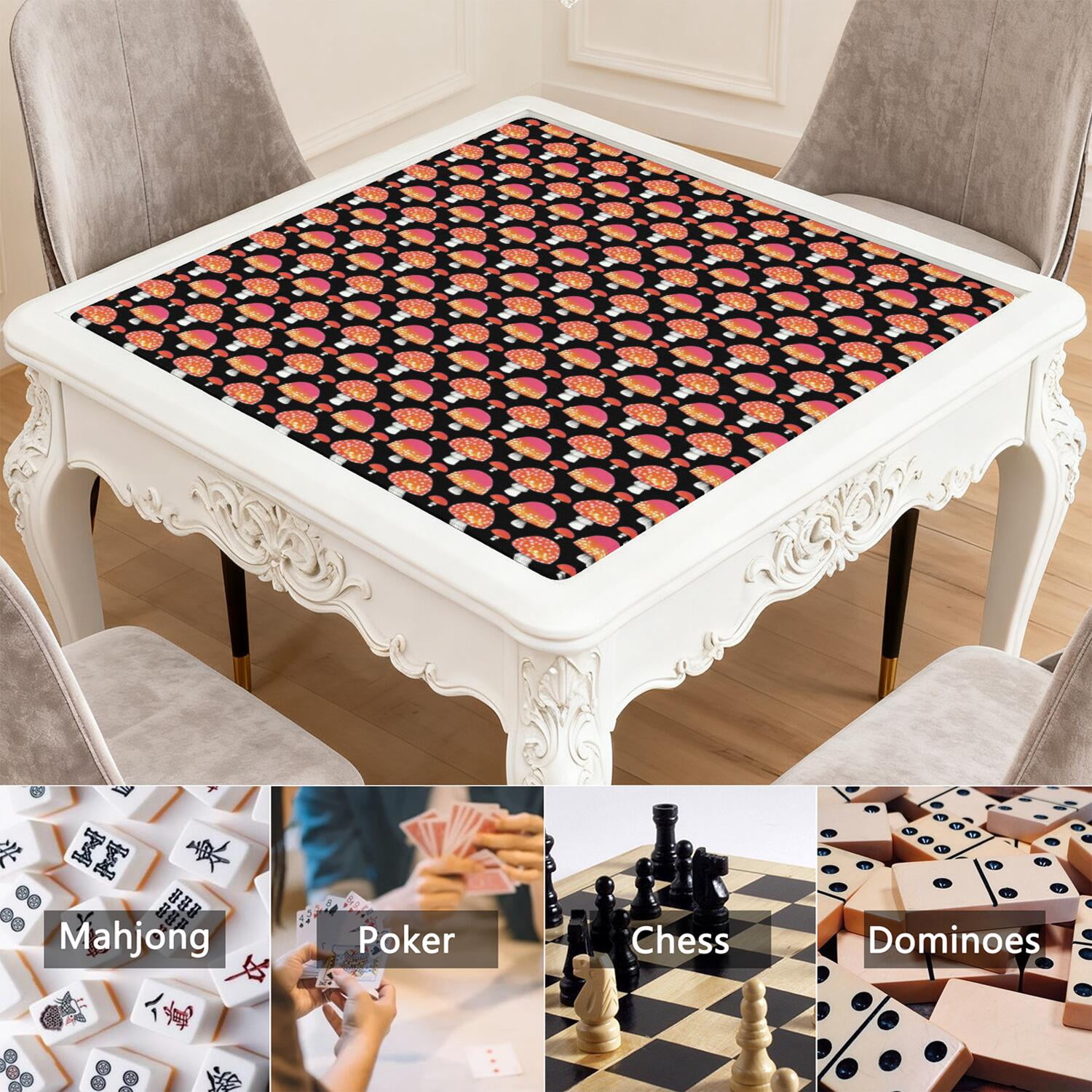 31.5 Inch Plants Pattern Mahjong Pad Made of Durable Rubber with Anti-Slip Non-Skid Properties and Noise Dampening Features for Card Games Board Games