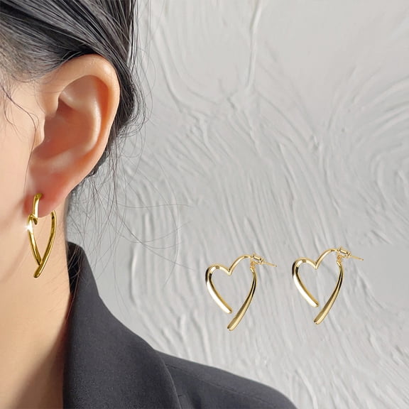 Kumdkd Gold Heart Earrings for Women, Hypoallergenic Two Wear Fashion Earrings, Simple Elegant Stud & Hoop Sport Earrings, Valentine's Day Birthday Gift for Her, 3cm Gold Plated Metal Earrings