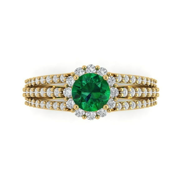 Halo Engagement Ring for Women - 1.83ct Simulated Emerald in 18K Yellow Gold Promise Ring