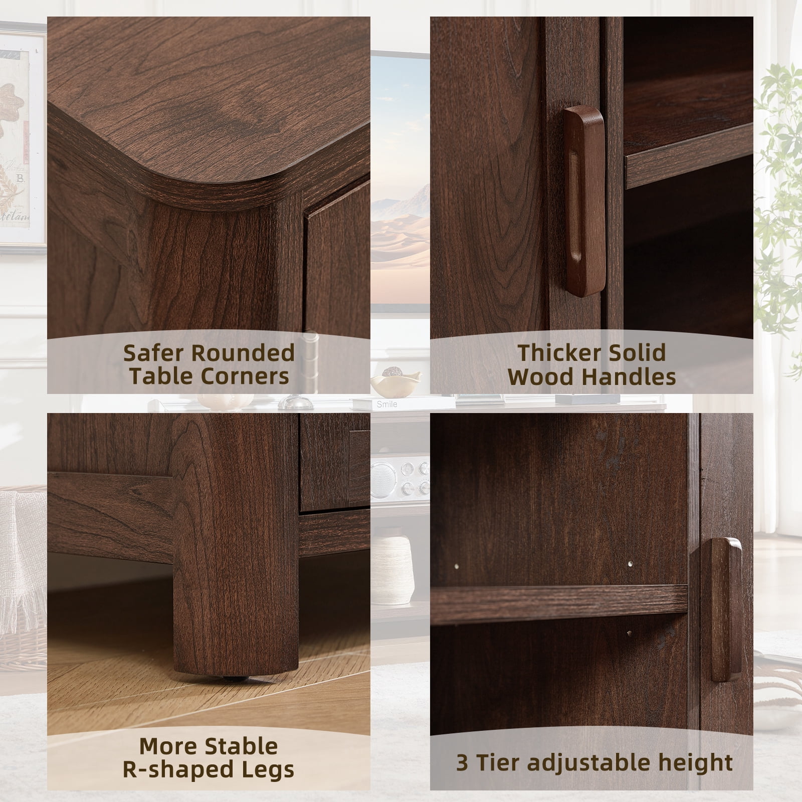 Joaxswe Modern Farmhouse with 2 Doors TV Stand, up to 65 inches, Rustic TV Stands for Bedroom, Walnut Wood Grain Finish