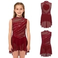 thumbnail image 2 of Aislor Girls Lyrical Dance Mock Neck Ruched Ballet Skirted Leotard Ballerina Ice Skating Dress Burgundy 10, 2 of 7