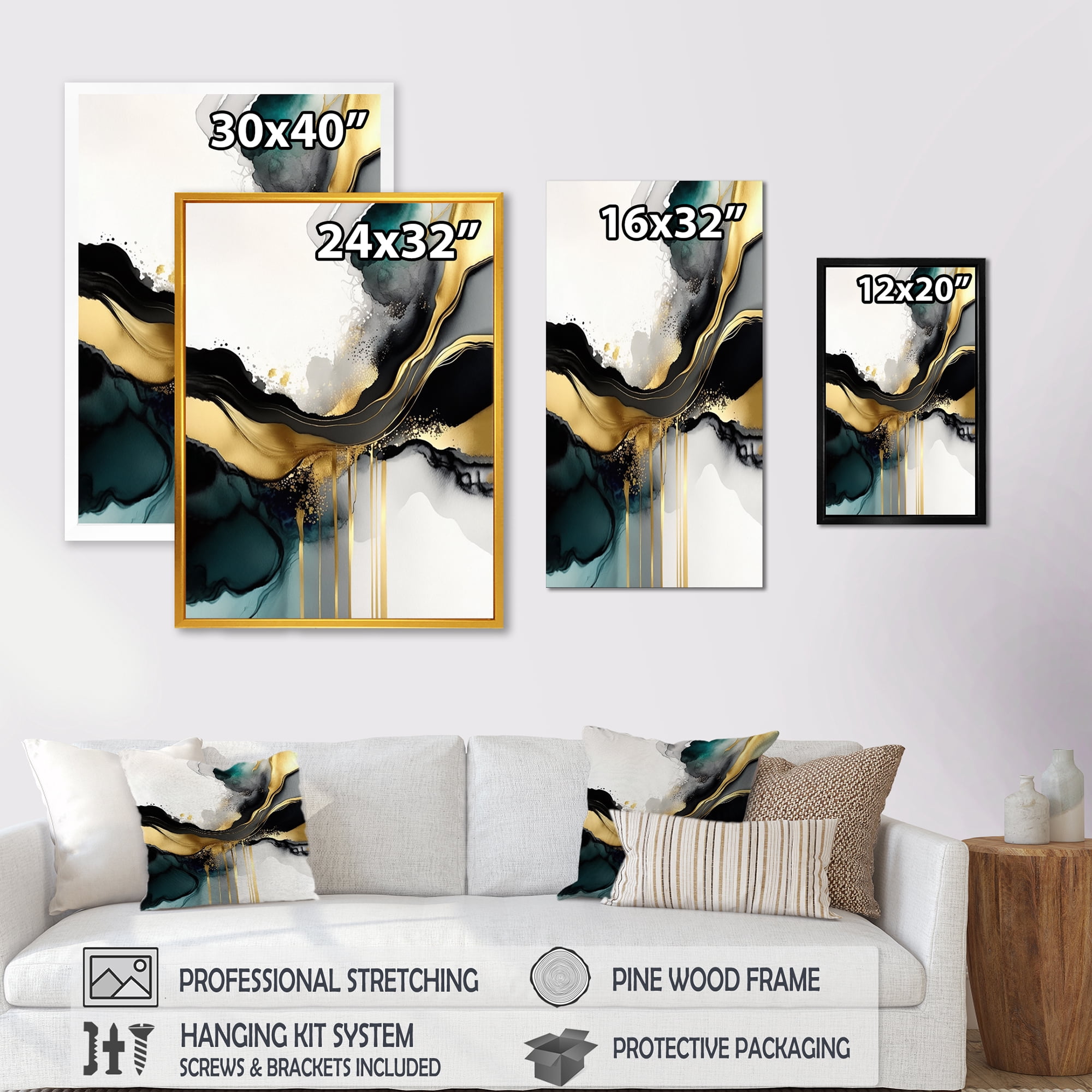 Designart Abstract Geode Marble White And Gold V Canvas Wall Art