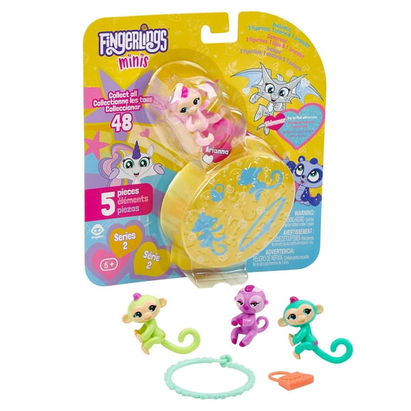 WowWee Fingerlings Minis - Series 2 - 5 Piece Blister - 3 Figures Plus Bonus Bracelet & Charm, Multicolor