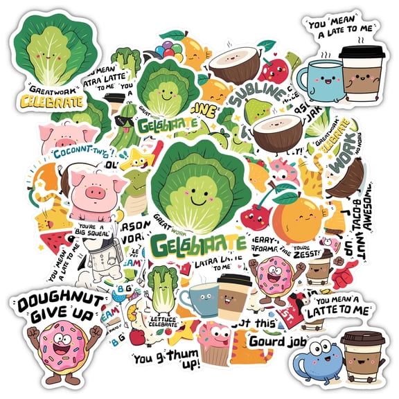 35pcs Funny Animal Stickers Cute Food Stickers Humorous Cartoon Stickers for Laptop Phone Notebook