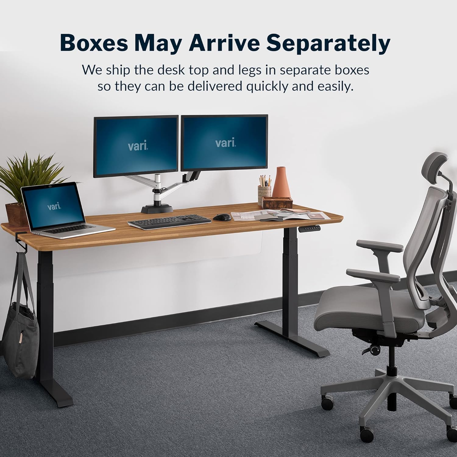 Vari 72” x 30" VariDesk Electric Height Adjustable Standing Desk Computer Table, Butcher Block