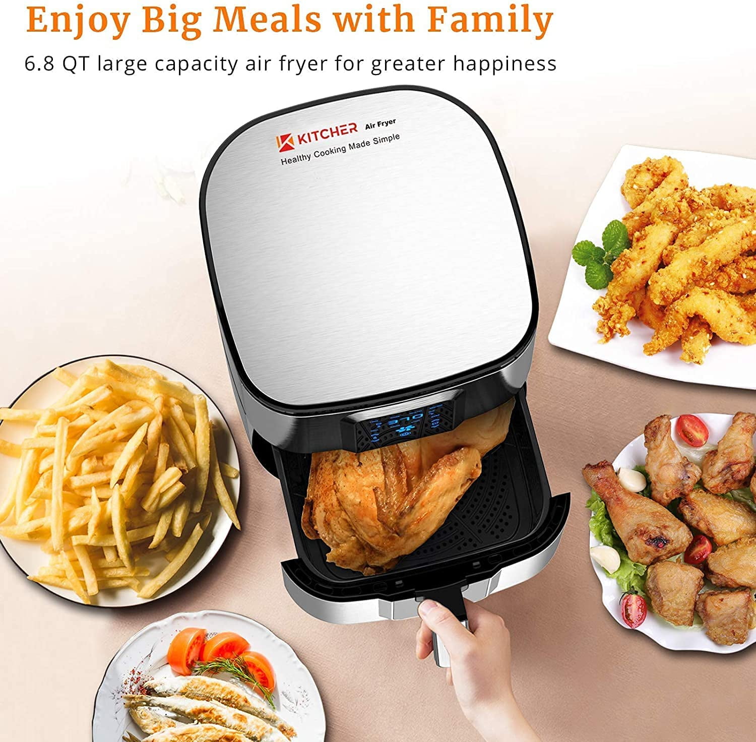 KITCHER 6.8QT Air Fryer, 1700W Toaster Oven & Oilless Cooker