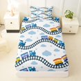thumbnail image 3 of Manfei Toy Train Twin Sheets,Blue Railroads Tracks Bedding,3pcs,1 Fitted Sheet and 1 Pillowcase, 3 of 6