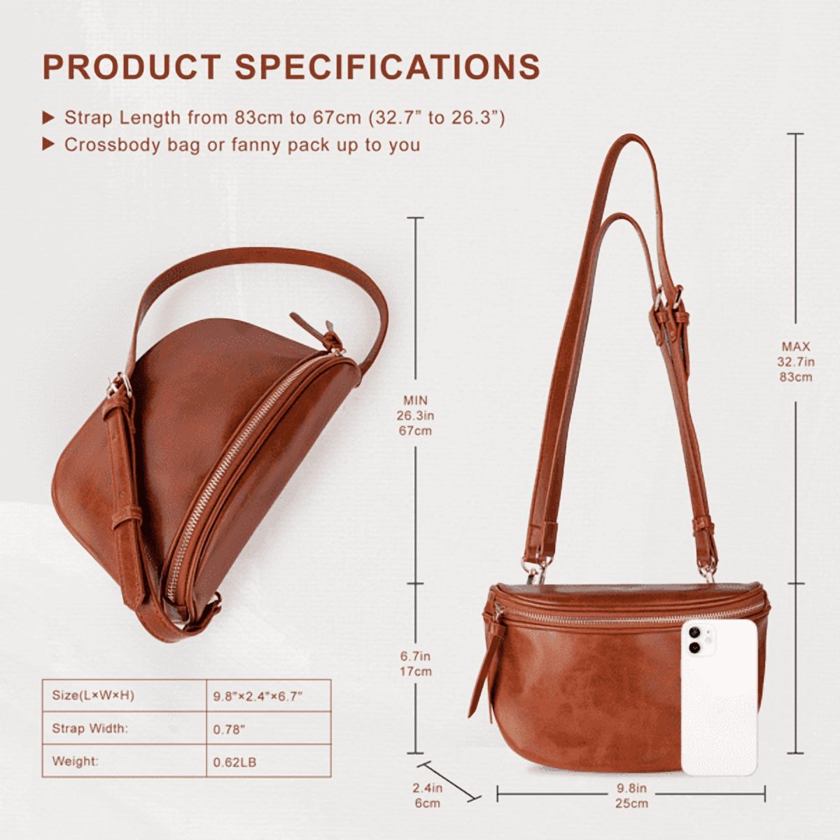 Olurrisa Saddle Crossbody Bags for Women, PU Leather Saddle Satchel Bag Fanny Pack and Cross Body Purse-Brown