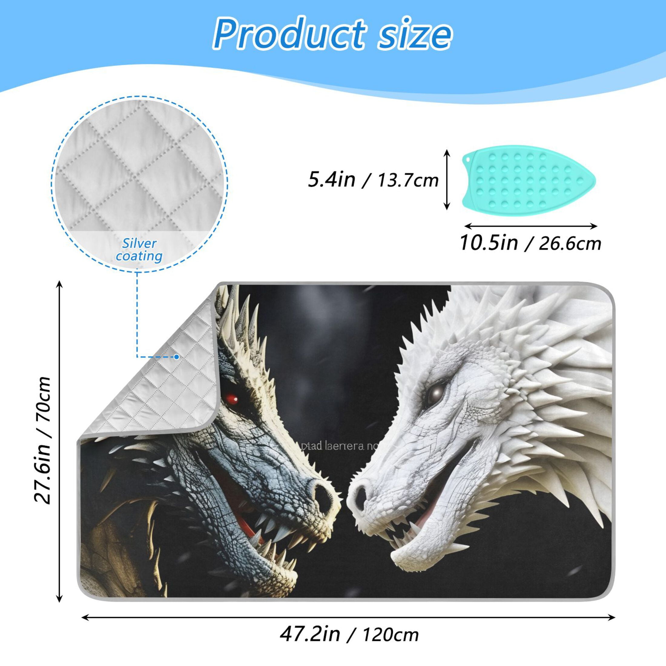 Black Dragon and White Dragon Ironing Mat Blanket for Table Top Travel Portable Ironing Board Pad 47.2x27.6 Inch