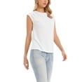 thumbnail image 4 of Casual Top for Women's Cap Sleeve Crew Neck Pleated Summer Knit Basic Tee Shirt XS White, 4 of 6