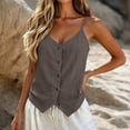 thumbnail image 4 of cocolona Womens Summer Camisole Linen Tank Tops V Neck Sleeveless Button Shirts Trendy Casual Adjustable Strap Solid Color Blouses, 4 of 6
