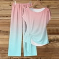 thumbnail image 5 of CHUMUD Womens 2 Piece Outfits Sets Watching Set Short Sleeve Ruched Drawstring Crew Neck Tops and Wide Leg Pants Clothing Sets, 5 of 5