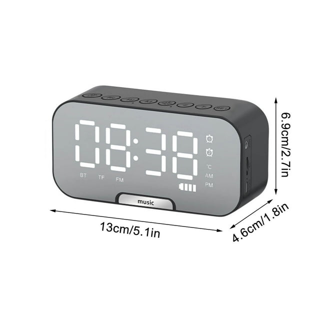 Smart Bluetooth Speaker With Elderly Clock Mirror Display Alarm Audio Gift For Home Decor Color Black Plastic Material