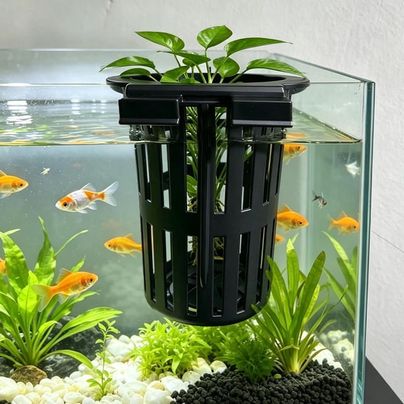 Aquarium Plant Holder Pack Of 2,Hanging Hydroponic Planter Basket For Fish Tank,Round Aquatic Plant Cup With 3-Size Hooks And Suction Cups For Betta Tank Aquascape