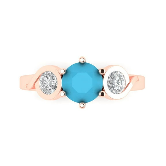 Clara Pucci 14K Rose Gold 1.72ct Turquoise Three-Stone Ring for Women