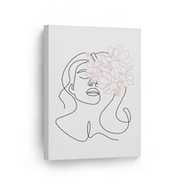 Smile Art Design Colorful One Line Minimalism Art Lady with Flower Drawing Abstract Canvas Wall Art Print Office Living Room Dorm Bedroom Aesthetic Modern Home Decor Ready to Hang - 40x30