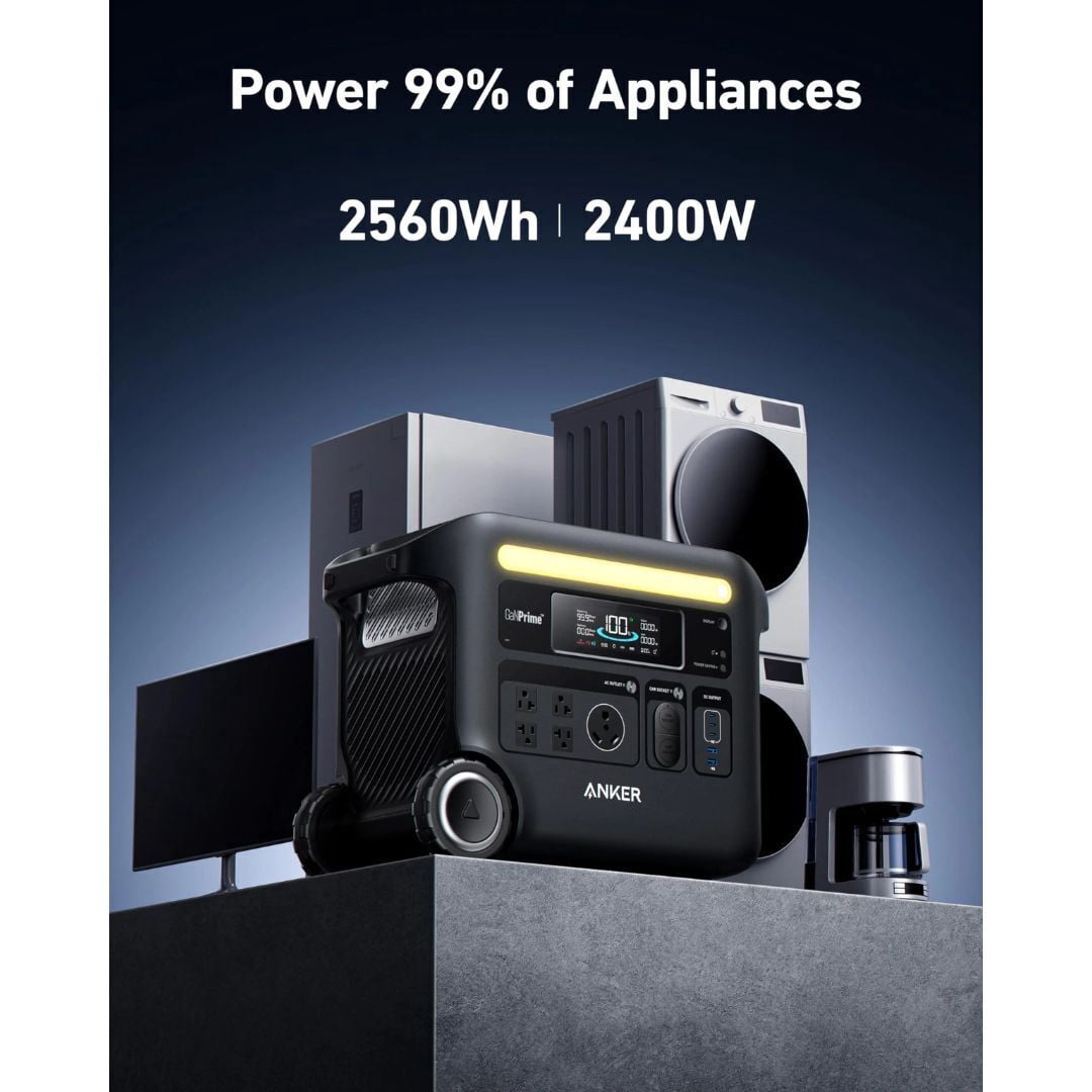 Anker SOLIX F2600 2560Wh 2400W Continuous AC Output Solar Generator with 400W Solar Panel for Home Backup, RV Life, and Outdoor Use (Black)