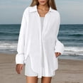 thumbnail image 5 of QHFBli 2 Piece Linen Set for Women Summer Beach Outfits Long Sleeve Button Down Shirts and Shorts Casual Loungewear Set, 5 of 7