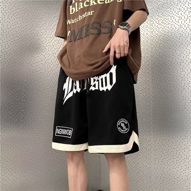 Pantalones cortos casuales de verano para hombre, estilo americano, estilo retro, holgados, de cinco puntos, para combinar con todo, pantalones de baloncesto de calle alta