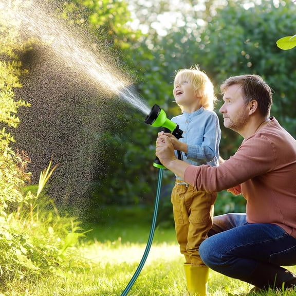 100 Ft Coiled Garden Hose with 6 Function Nozzle and Brass Fittings