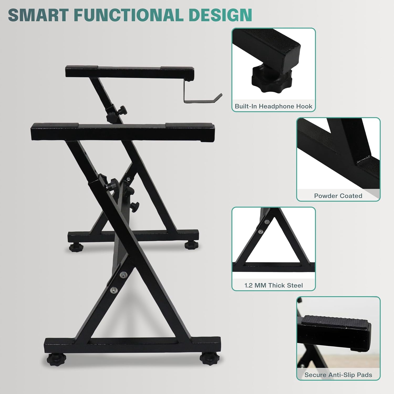 Z Style keyboard piano stand, Heavy Duty 200LBS adjustable keyboard stand Fits 61 76 88 Key, Anti Slip Pads Headphone Hook Home Stage keyboard stand for piano accessories Pro Use