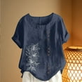 thumbnail image 4 of Gamivast Women's Linen Shirt Loose Fitted Floral Graphic Short Sleeve Casual Blouse Trendy Crew Neck Travel Going out Tops Summer Vacation outfits, 4 of 5