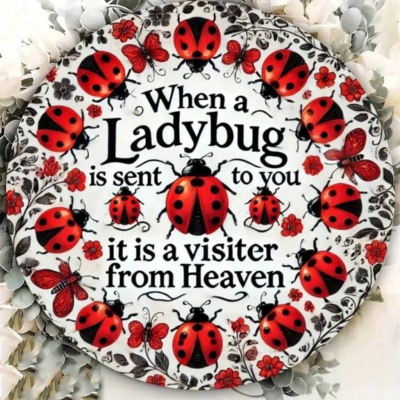 HELLOYOUNG Vintage Lucky Ladybug Metal Wall Art 7.8 Inch Round Home Bar Decor Random Hole Style Wedding Birthday Gift Rustic Hanging Sign