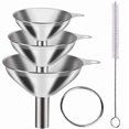 thumbnail image 1 of 3-piece set Silvery Stainless Steel Funnel,Kitchen Funnel with 2Pcs Cleaning Brush, Perfect of Dry Ingredients & Powder, 1 of 5