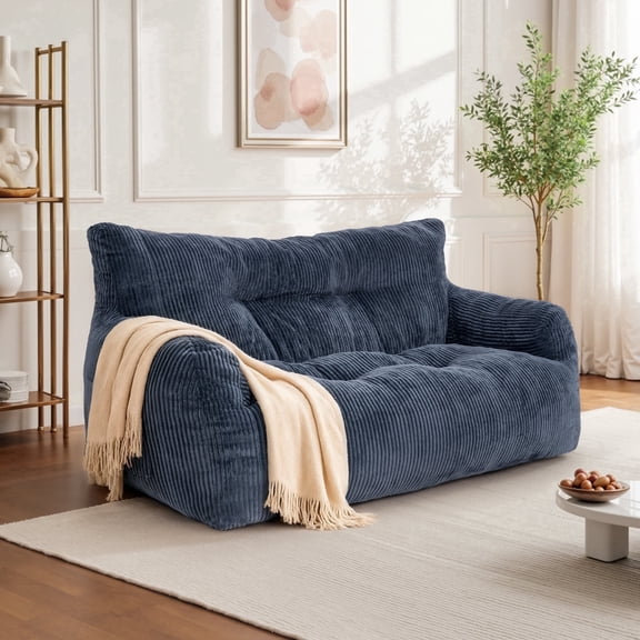 2-Person Foam Filled Bean Bag Chair, Plush Corduroy Lazy Sofa