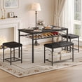 thumbnail image 1 of 4 Pcs Dining Table Set for 4 with Upholstered Bench and 2 Stools Space-Saving Kitchen Table Set with Storage Shelves for Apartments Studios and Small Spaces, 1 of 9