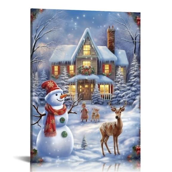 JEUXUS Christmas Wall Art - Christmas Pictures For Wall, Christmas Canvas Wall Art Snowman Pictures Wall Decor, Winter Pictures Christmas Poster Framed for Vintage Christmas Decor