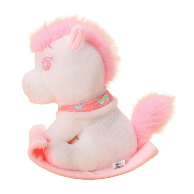 Pink Electric Rocking Horse Plush Doll Motorized Moving Toy Zodiac Mascot For Chinese New Year Decoration 28Cm 11Inch