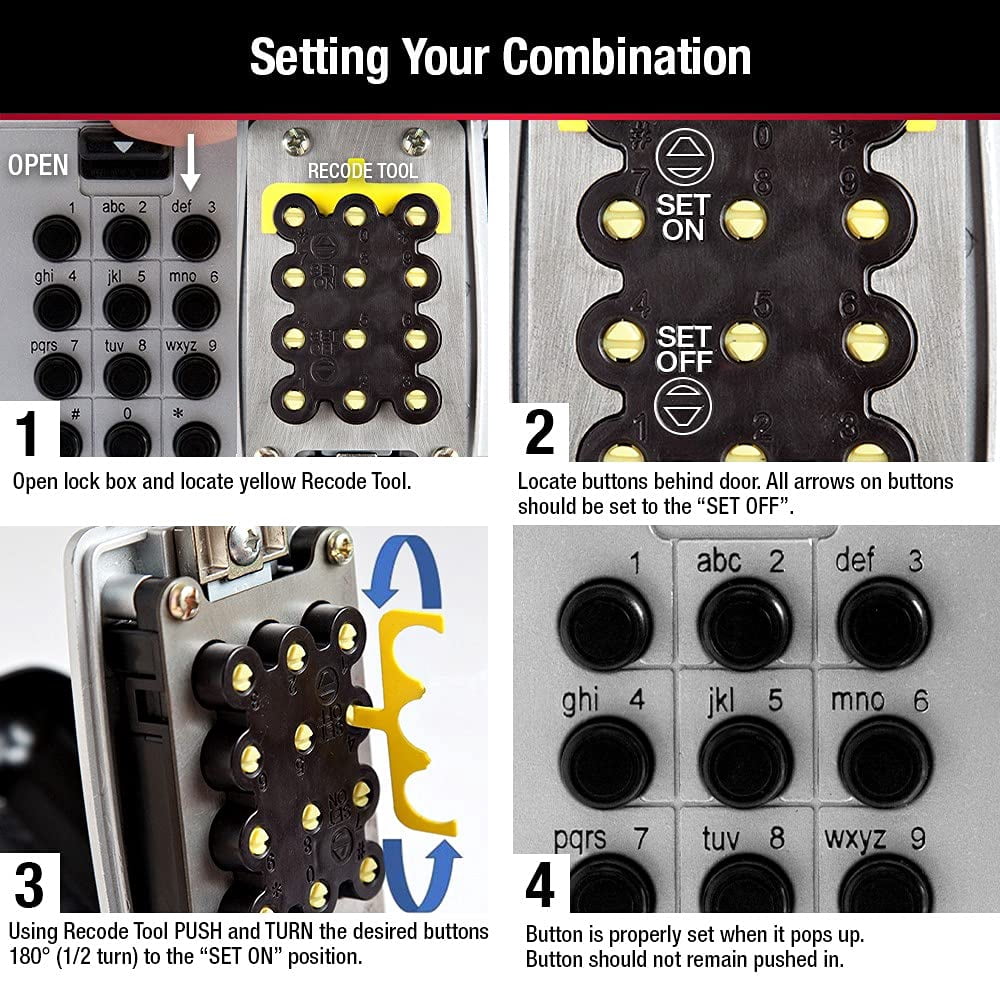 Master Lock Black Portable Outdoor Key Lock Box with Push Button Resettable Combination Lock to Safely Hide a Key Outside, 5422EC