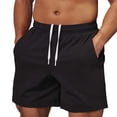 thumbnail image 2 of Lenago Men's Shorts Athletic Mens Shorts Casual Men's Solid Color Pants Bandage Elastic Waist Pocket Casual Fashionable Shorts Black XXXL, 2 of 5
