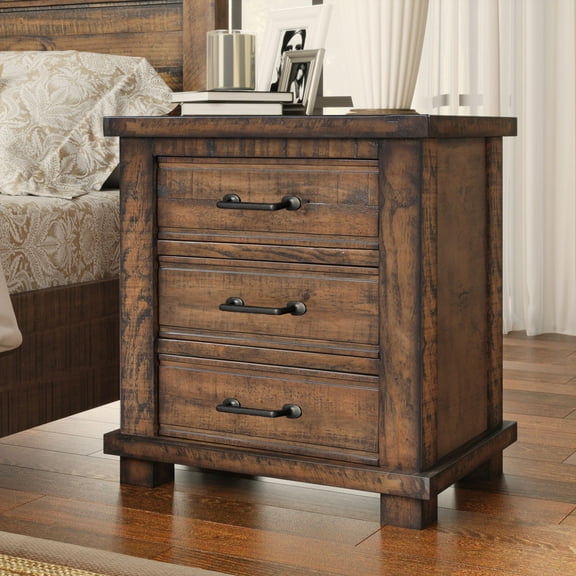 Llinc Store Rustic 3-Drawer Nightstand Reclaimed Solid Wood Farmhouse Bedside Table