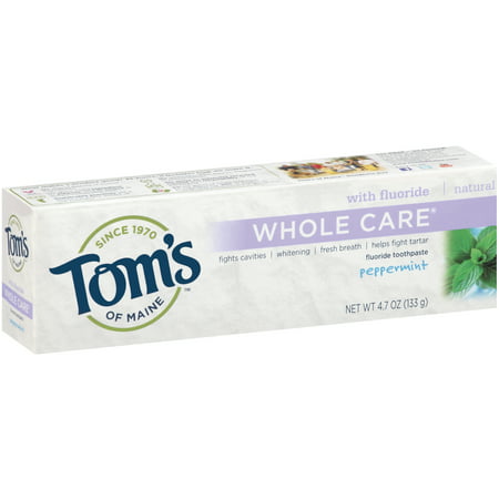 Tom's of Maine Whole Care Peppermint Fluoride Toothpaste, 4.7