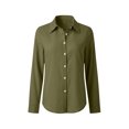 thumbnail image 2 of AKOEE Cotton Button Down Shirts for Women Long Sleeve Dressy Casual Lapel Blouses Plus Size Curved Hem Fall Tops (XS, Army Green), 2 of 6