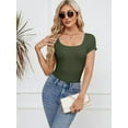 thumbnail image 2 of Womens Tops Summer Crew Neck Short Sleeve Shirts Ribbed Knit Slim Fitted Tshirt Casual Tees Clothing, 2 of 7