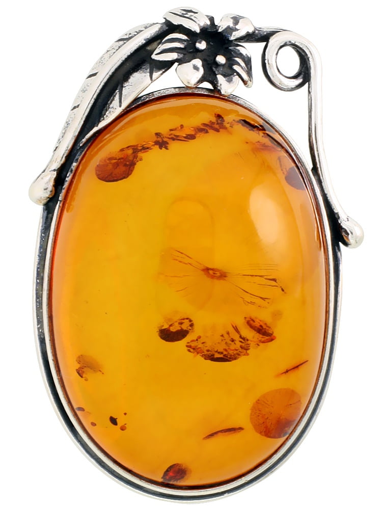 Sterling Silver Oval Russian Baltic Amber Brooch Pin, 1 5 8 inch wide by WorldJewels