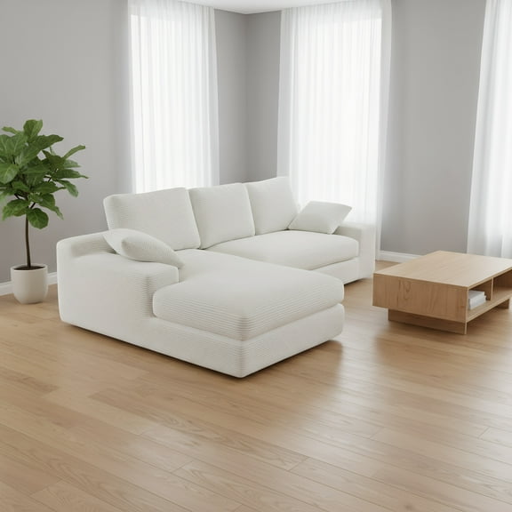 Weetoo Compressed Sofa Corduroy Sectional Modern Couches for Living Room 4 Seat L-Shaped Chaise Sofas