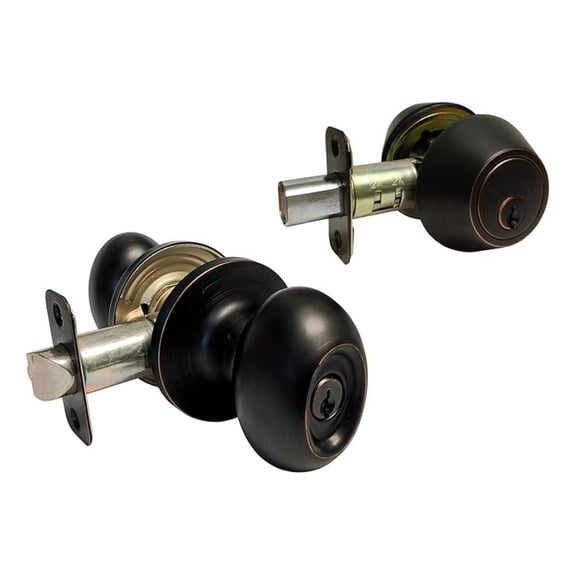 Dark Oil Rubbed Bronze Entry Entrance Oval Egg Shaped Knob Handle with Matching Double Cylinder Deadbolt Combo Pack Keyed Alike 6093DBR (1 Set)
