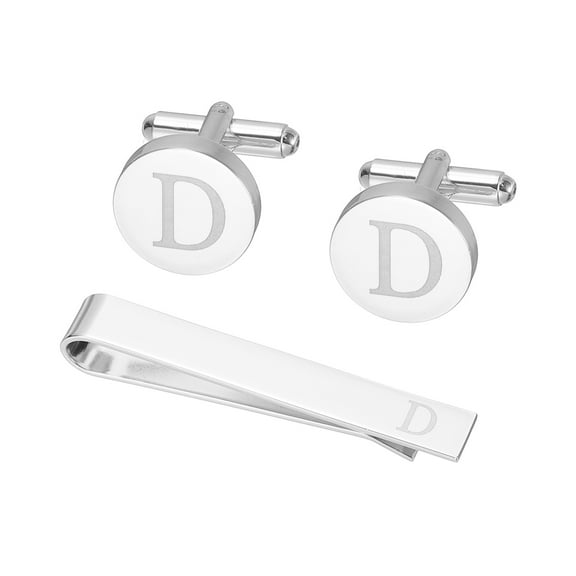 Uxcell Cuff Links, Initial Tie Clip and Cufflink Set for Men Classic Copper, Letter D(Silver Tone)