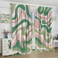 thumbnail image 4 of Boho Pink Green Curtains, Abstract Groovy Spiral Swirl Modern Waves Aesthetic Cute1970s Retro Print Window Drapes for Living Room Kids Bedroom 52x84in, 4 of 6