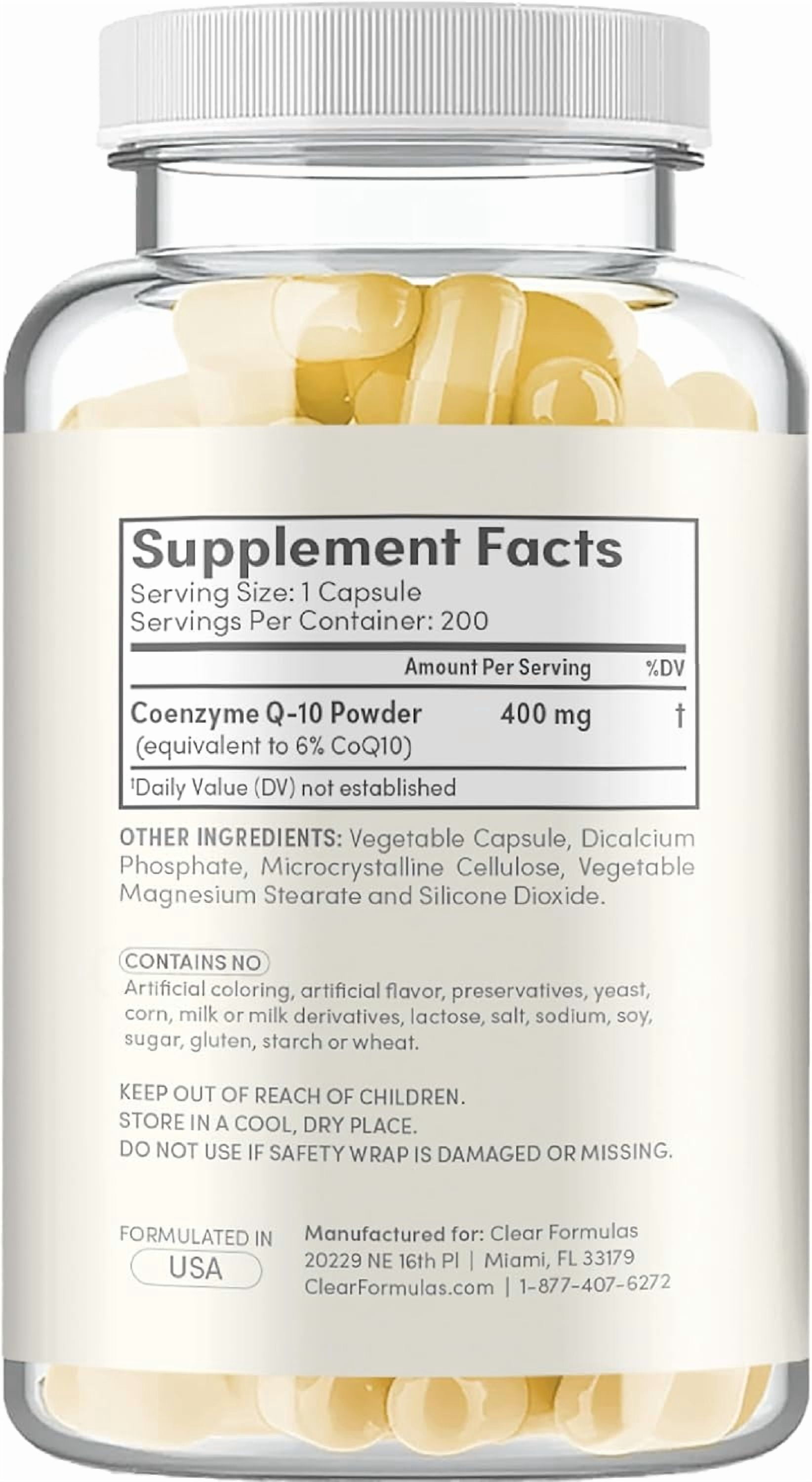 Clear Formulas CoQ10 400mg Supports Heart Health - 200 Capsules