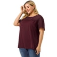 thumbnail image 4 of Plus Size Blouse for Women's Top T Shirt Contrast Panel Dots Summer Short Sleeve Blouse Burgundy 1X, 4 of 7