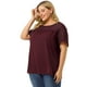 thumbnail image 4 of Plus Size Blouse for Women's Top T Shirt Contrast Panel Dots Summer Short Sleeve Blouse Burgundy 4X, 4 of 7