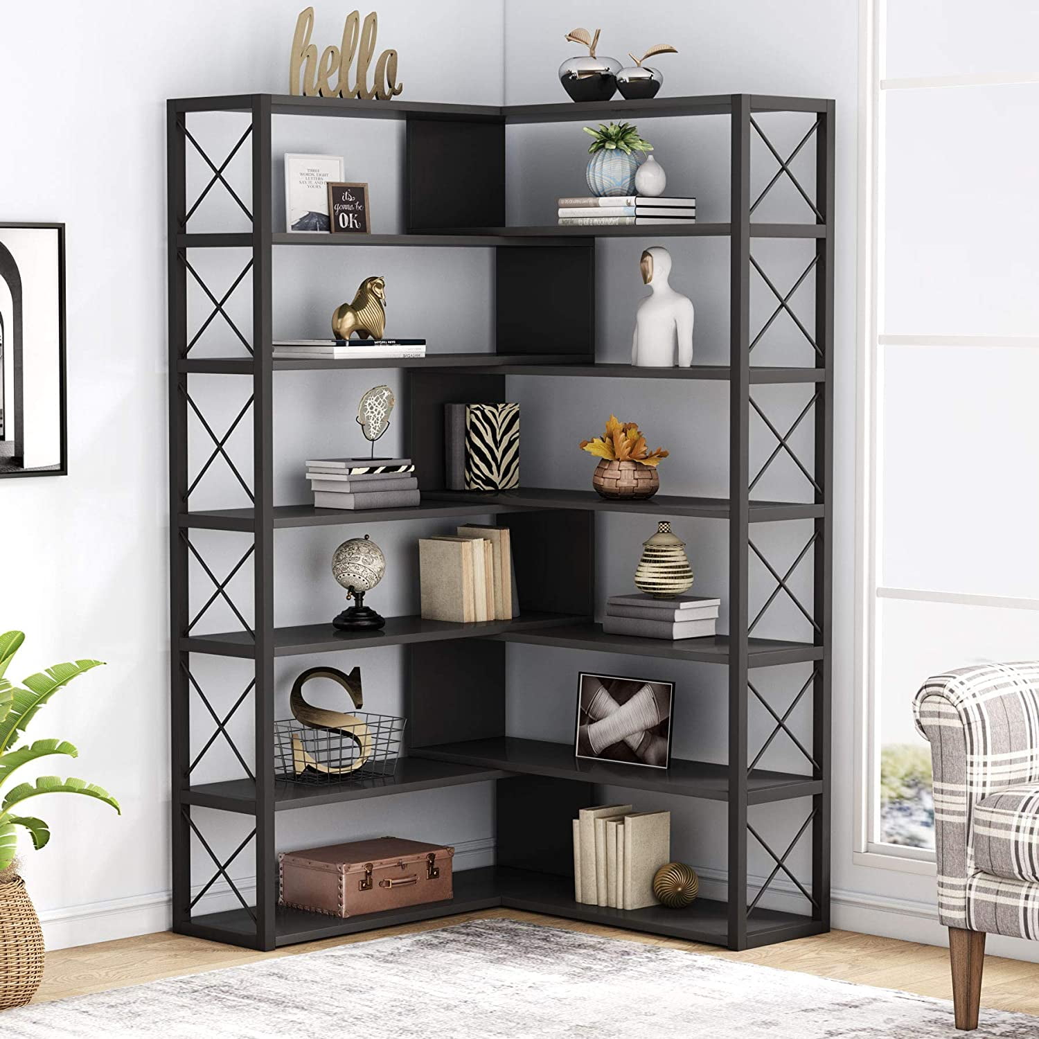 3 4 Tiers Bookshelf Bookcase Book Shelf Shelves Storage Display Unit Bedroom US 