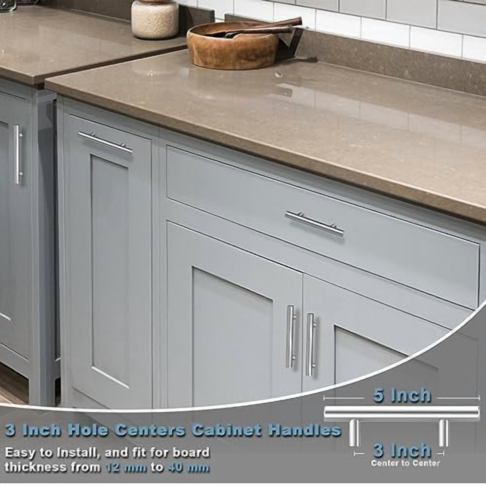 30 Pack Brushed Nickel Cabinet Handles 3 Inch Hole Center Drawer Pulls Stainless Steel Cabinet Pulls Silver Kitchen Handles Cabinet Hardware for Drawers, Cupboards - 5" Length,